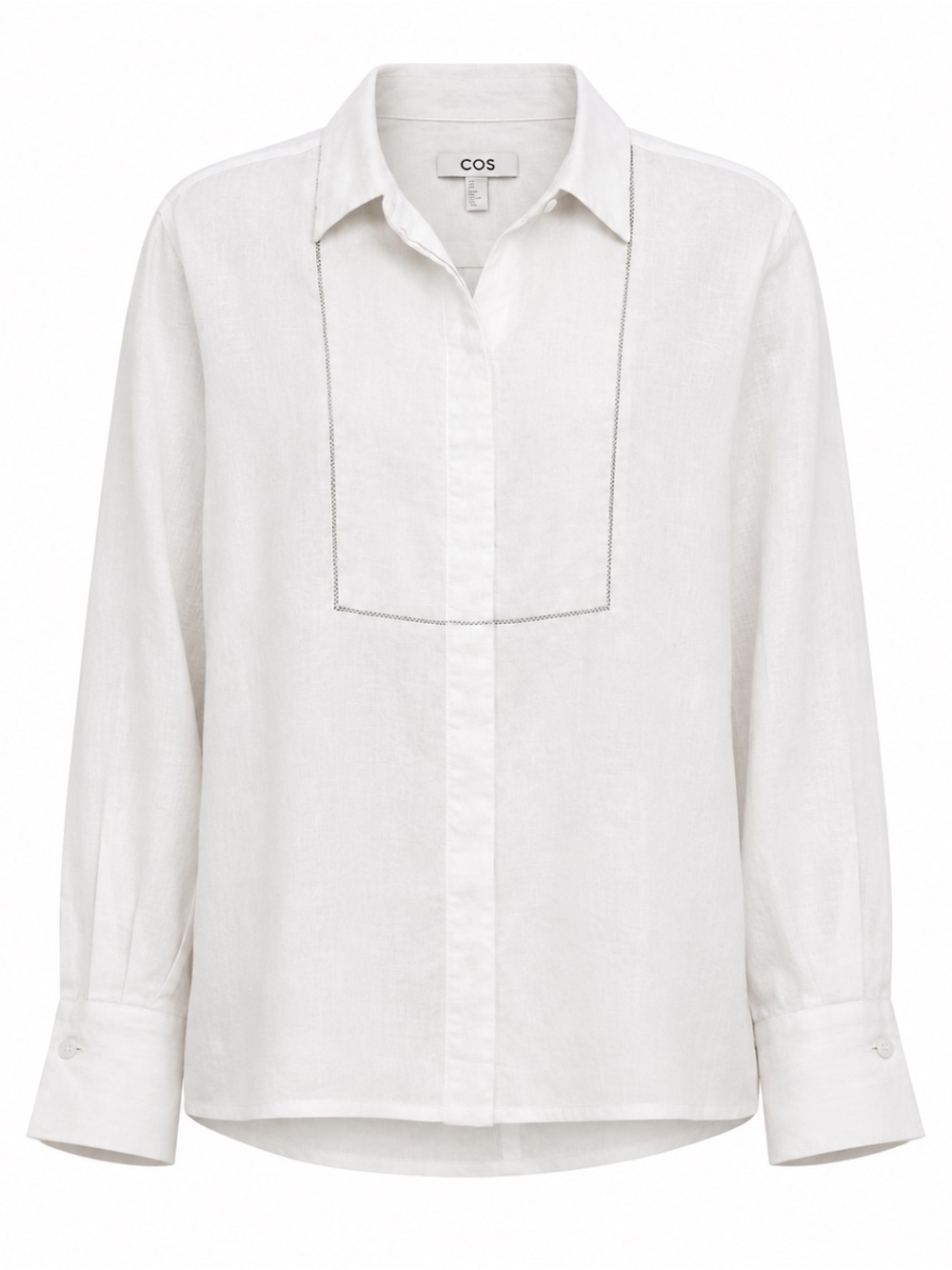 COS Women's White Linen Button-Front Shirt Cut Put Details
